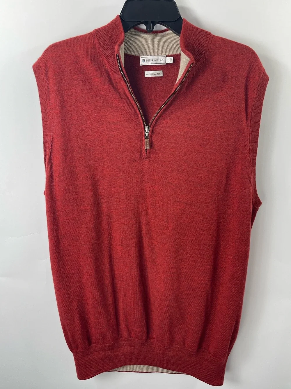 Peter Millar Maroon Italian Merino Wool Quarter-Zip Sweater Vest Large
